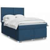 VidaXL Pat box spring cu saltea, albastru, 140x200 cm, textil