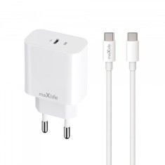 Incarcator Retea Cu Cablu USB-C MaXlife MXTC-06-20C, 20W, 3A, 1 x USB-C, Alb foto