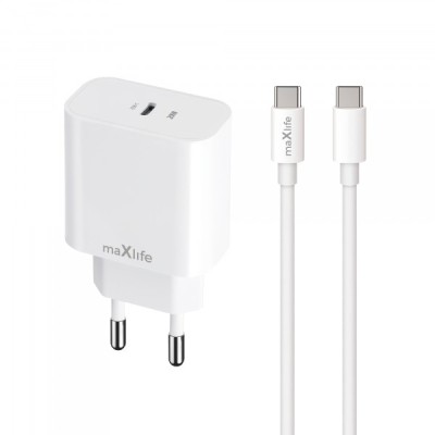 Incarcator Retea Cu Cablu USB-C MaXlife MXTC-06-20C, 20W, 3A, 1 x USB-C, Alb foto