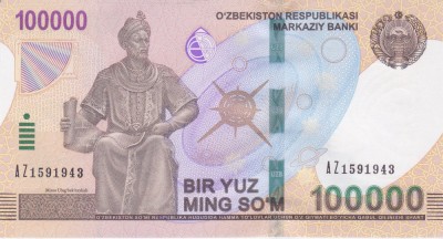 Bancnota Uzbekistan 100.000 Som 2019 - PNew UNC foto