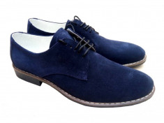 Pantofi barbati casual - eleganti din piele naturala intoarsa bleumarin CRISTIANO 21 foto