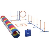 PawHut Echipament de Agilitate pentru C&acirc;ine 12 Piese, 4 Tuneluri, Sărituri Reglabile, Cerc, Slalomuri, 357x65x68cm, Multicolor | Aosom Romania