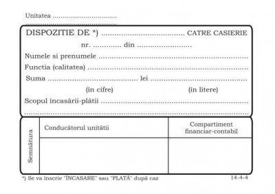 Dispozitie Plata Casierie, Format A6, Autocopiativ, 50 Set/carnet foto