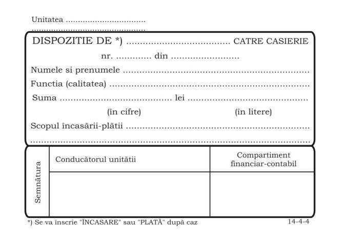 Dispozitie Plata Casierie, Format A6, Autocopiativ, 50 Set/carnet