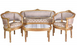 Set baroc din lemn masiv auriu cu tapiterie bej cu model deosebit BAR077, Sufragerii si mobilier salon