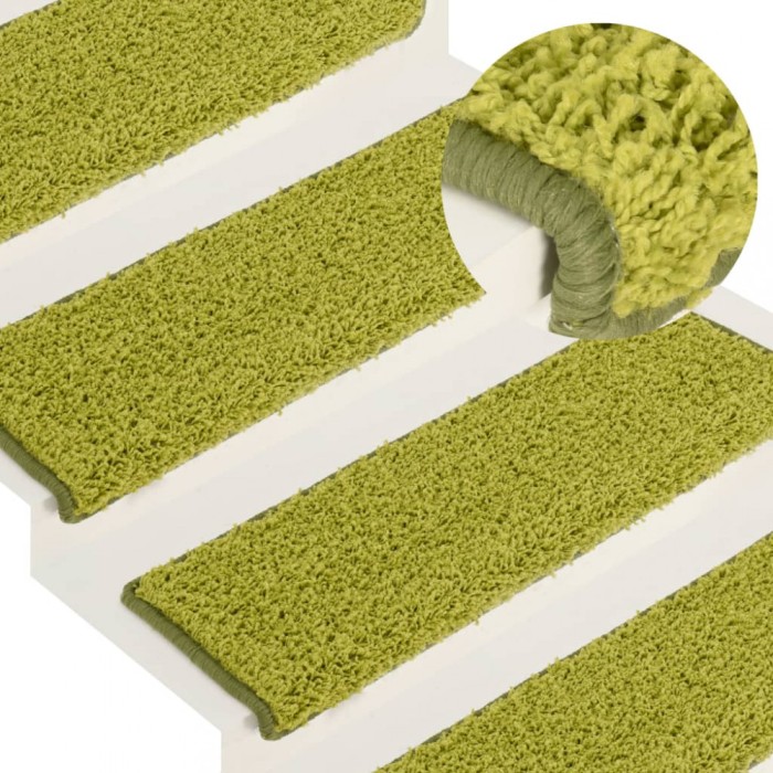 vidaXL Covorașe pentru scări, 15 buc., 65x21x4 cm, margini dreptunghiulare verzi 326204