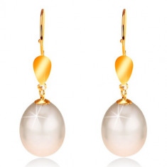Cercei din aur 14K - perla ovala, stralucitoare,culoare crem,cu tortite foto