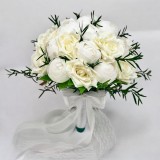 Buchet mare alb pentru mireasa, personalizabil ,cu trandafiri, bujori si verdeata criogenata ( alb , verde )