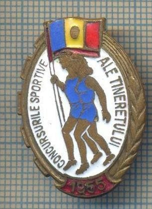 Y 847 INSIGNA - CONCURSURILE SPORTIVE ALE TINERETULUI 1955 -PENTRU COLECTIONARI