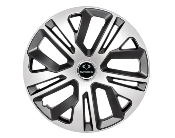 Set 4 capace roti, model Raven Gri-Negru R15, pentru gama auto SsangYong
