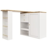 Masă de bar rotativă 360&deg; cu 2 sertare și dulap cu ușă glisantă, Alb | Aosom Romania