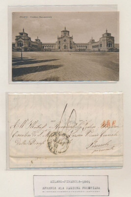 Italy 1861 Rare Postcard + Stampless Cover Milan to Pinerolo DG.031 foto