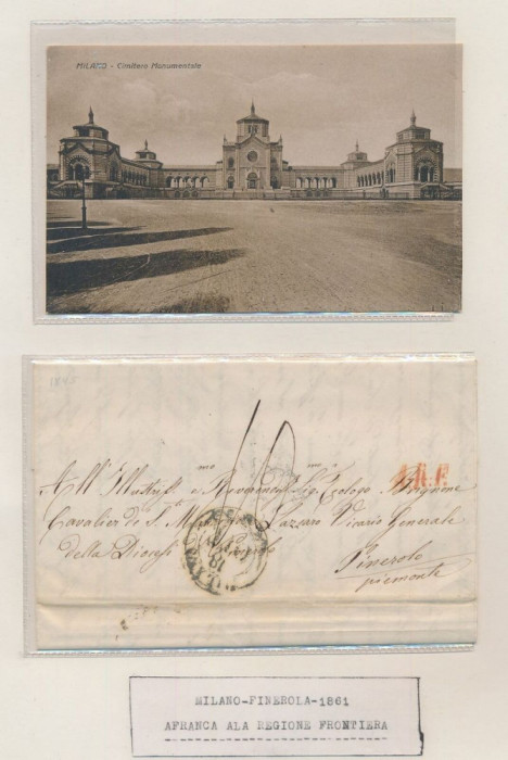 Italy 1861 Rare Postcard + Stampless Cover Milan to Pinerolo DG.031