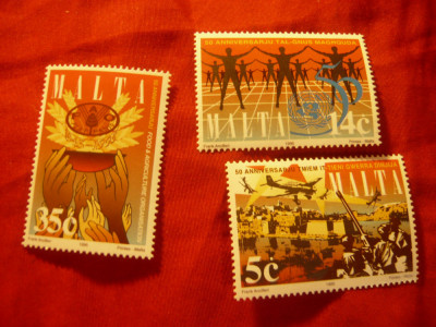 Serie Malta 1995 - 50 Ani ONU , 3 valori foto