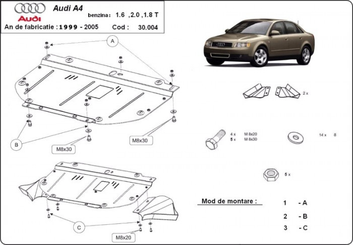 Scut motor metalic Audi A4 B6 2000-2005