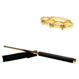 Cumpara ieftin Set Autoaparare: Baston Telescopic Otel 65cm + Box Craniu Auriu IdeallStore&reg;