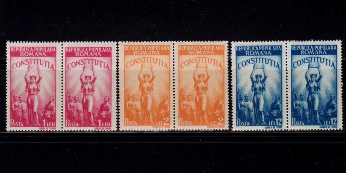 RO 1948 LP 232 &quot;Constitutia RPR &quot;, pereche ,MNH - 1Leu cu mici cute