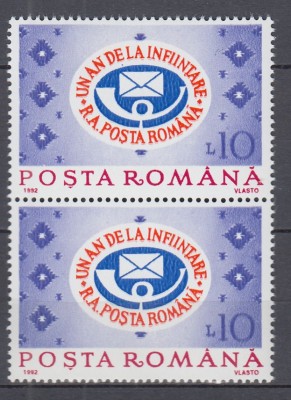 ROMANIA 1992 LP 1298 - 1 AN INFIINTAREA REGIEI AUTONOME POSTA ROMANA PERECHE MNH foto