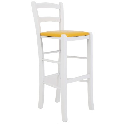 Scaun Paesana bar - cadru alb - imitatie piele galben - 22168 foto