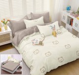 Cumpara ieftin Lenjerie Pat Bumbac cu Elastic 4 Piese Bej Crem 180x200 cm (Cearceaf cu Elastic) Husa Pilota 200x230 cm, Fete Perna 55x75 cm