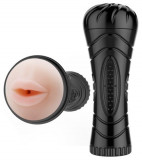 Masturbator Pink Mouth, 7 Viteze Vibratii, TPR, Negru, 24 cm