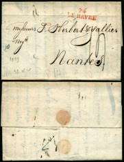 France 1823 Rare Stampless Cover + Content 74 Le Havre Nantes D.1069 foto