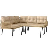 Outsunny Set de Mobilier de Grădină din 4 Piese cu 2 Canapele, Fotoliu de Colț și Măsuță de Cafea, 100x68x74 cm, Bej | Aosom Romania