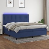 Cumpara ieftin Pat cu arcuri, saltea și LED, albastru, 200x200 cm, textil