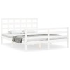 Cadru de pat cu tablie, alb, king size, lemn masiv