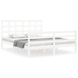 Cadru de pat cu tablie, alb, king size, lemn masiv