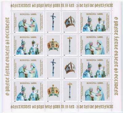 RO-0097-ROMANIA 2003-Lp 1621b-25 ani PONTIFICAT-bloc de 4 serii+4 viniete, MNH foto