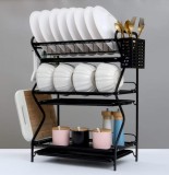Organizator pentru uscat vasele, 3 niveluri, negru