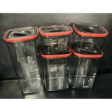 Set 5 cutii de depozitare alimente, condimente, diferite dimensiuni, Flippy, Transparente-negre