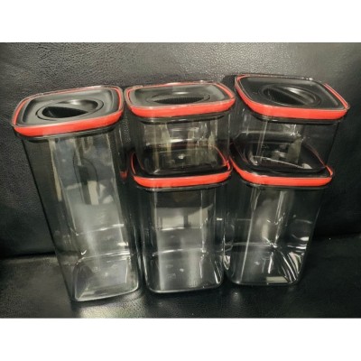 Set 5 cutii de depozitare alimente, condimente, diferite dimensiuni, Flippy, Transparente-negre foto