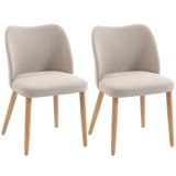 HOMCOM Set de 2 Scaune de Masă Moderne, Scaune de Bucătărie cu Tapițerie din In, Șezut Imbătut, Spătar Curbat, Picioare din Lemn de Cauciuc, Ușor de A