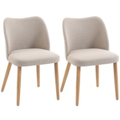 HOMCOM Set de 2 Scaune de Masă Moderne, Scaune de Bucătărie cu Tapițerie din In, Șezut Imbătut, Spătar Curbat, Picioare din Lemn de Cauciuc, Ușor de A