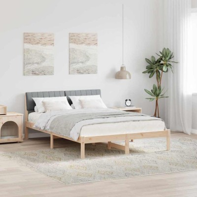 vidaXL Cadru de pat Maro și gri deschis 135 x 190 cm Lemn masiv de pin 878689 foto