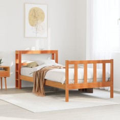 vidaXL Cadru de pat cu tăblie, maro ceruit, 90x200 cm, lemn masiv pin 3305776