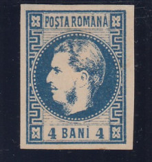 ROMANIA 1868 LP 23 CAROL I CU FAVORITI 4 BANI LIPSA GUMA POINCON R. ZOSCSAK foto