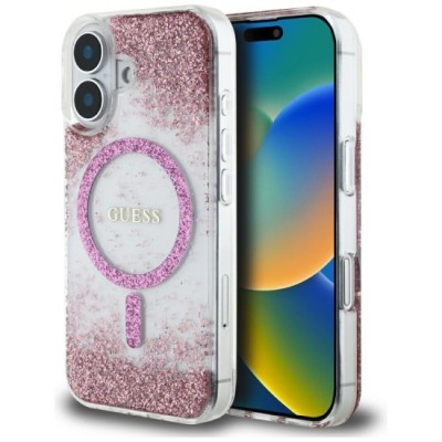 Husa pentru iPhone 16 - Guess Hardcase Resin Bottom Glitter MagSafe (GUHMP16SRGRGEP) - Pink foto