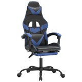 Cumpara ieftin Scaun gaming pivotant/suport picioare negru/albastru piele eco