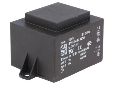 Transformator &amp;icirc;ncapsulat 12VA 230V 9V 667mA PCB foto