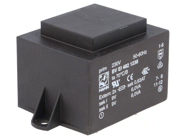 Transformator &icirc;ncapsulat 12VA 230V 9V 667mA PCB