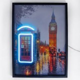 Tablou Decorativ cu Iluminare Neon, Cabina Telefonica Londra, 30x40cm, CMCLASS