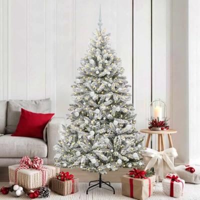 vidaXL Brad de Crăciun artificial Verde și alb 180 cm PVC și Metal 3395751 foto