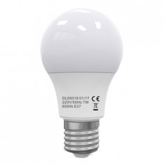 Bec Led E27, model glob A60, 7W=60W, 6400K, lumina rece, ore functionare 15.000