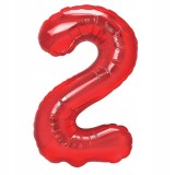 Balon din folie metalizata flippy, figurina cifra, tema aniversare 100 cm, ambalaj individual, pai inclus, umflare cu aer sau heliu, rosu, cifra 2