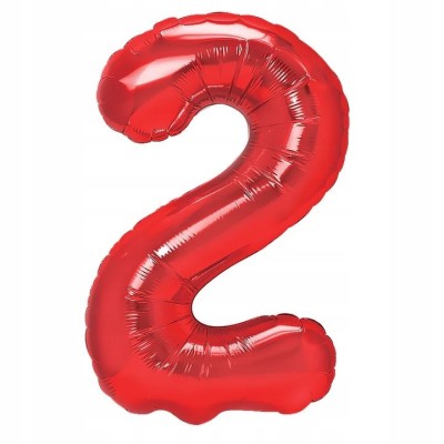 Balon din folie metalizata flippy, figurina cifra, tema aniversare 100 cm, ambalaj individual, pai inclus, umflare cu aer sau heliu, rosu, cifra 2 foto