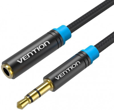 Cablu prelungitor audio Jack 3.5 mm stereo mama-tata 1.5m negru VENTION VAB-B06-B150-M foto