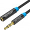 Cablu audio stereo prelungitor Jack 3.5 mm mama-tata 3m aurit negru VENTION VAB-B06-B300-M